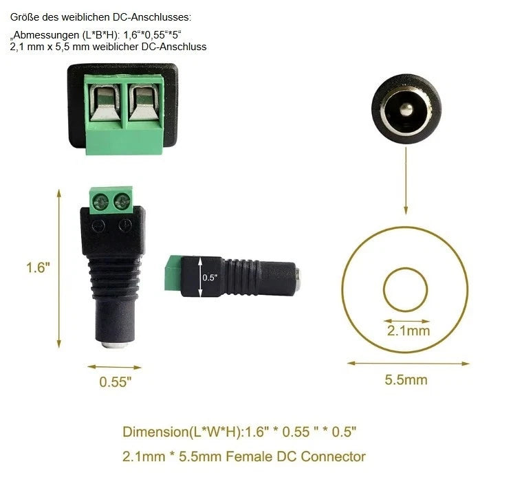 Anschlüsse 5,5x2,1mm Power Stecker Adapter Buchsen