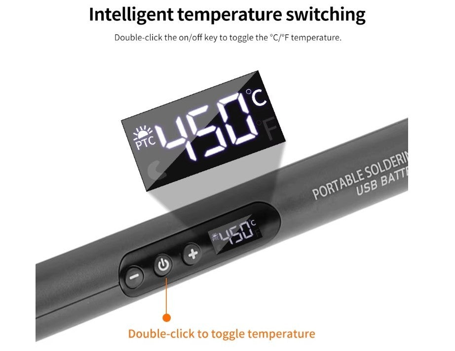 USB-Typ C Lötkolben-Set 60W, tragbar, 600 mAh Akku, einstellbare Temperatur