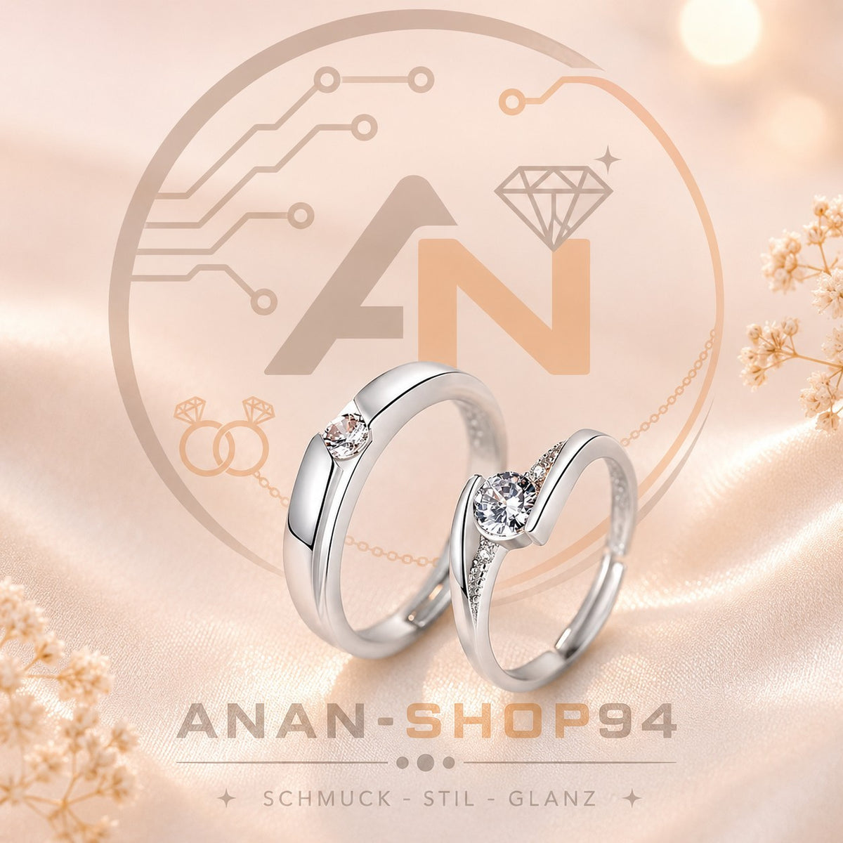 Neue 925 Sterling Silber Paar Ring 5A Zirkon für Frauen Männer Hochzeit / Party