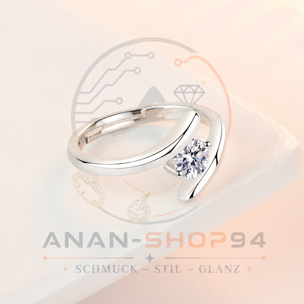 Ring aus 925er-Sterlingsilber, schlicht, großzügiger Zirkon Größe 19,7 mm Ø
