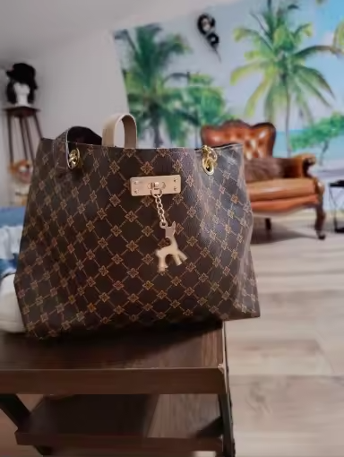 Handtasche Textur Weiches Leder Große Kapazität / Tasche Mit Hängenden Zubehör