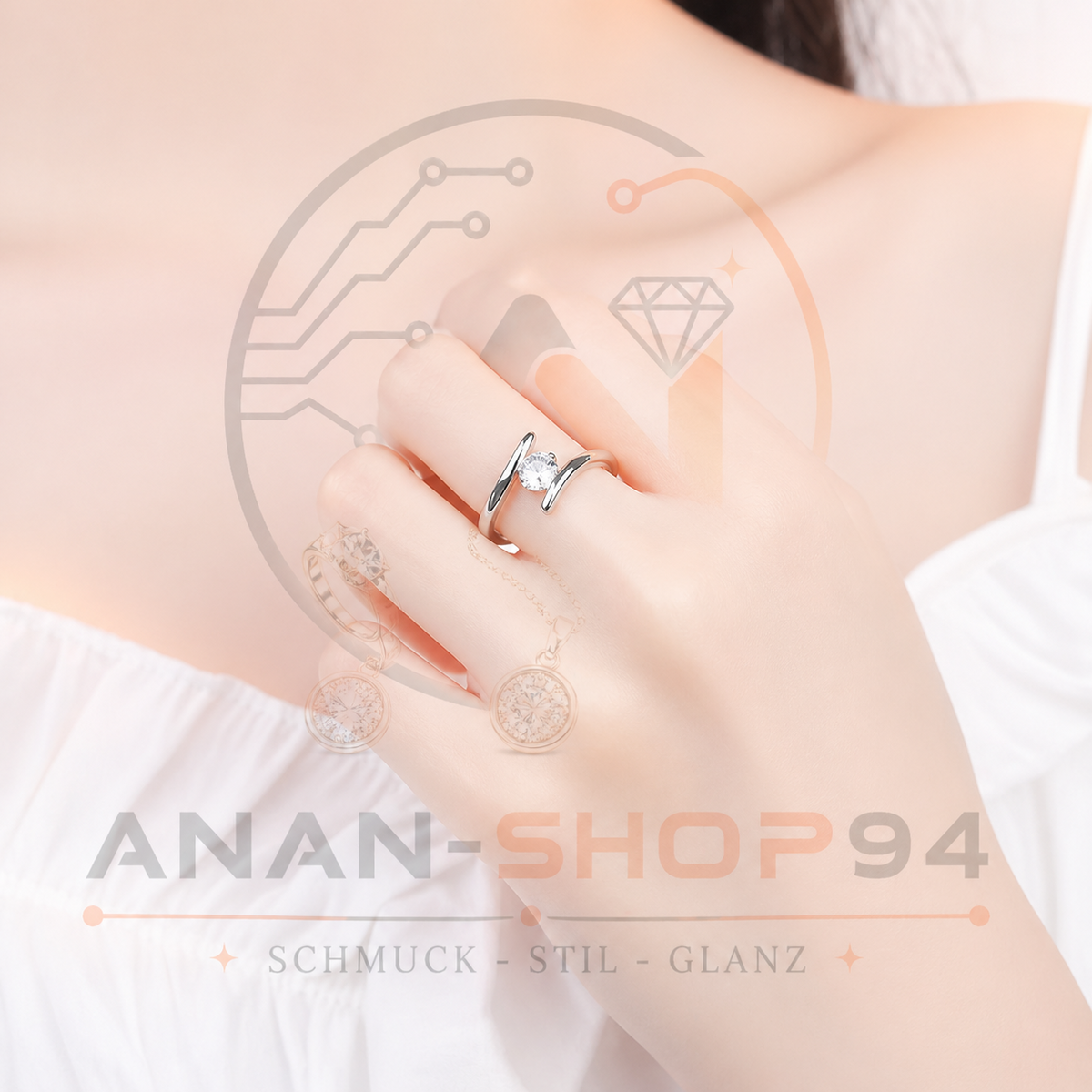 Ring aus 925er-Sterlingsilber, schlicht, großzügiger Zirkon Größe 19,7 mm Ø
