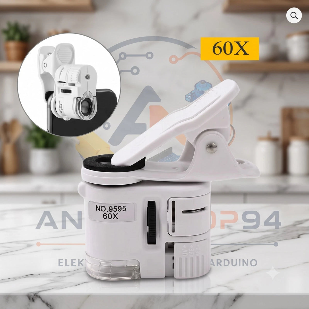 Universal Clip Mikroskop 60X LED Taschenmikroskop mit Handy Clip UV Licht