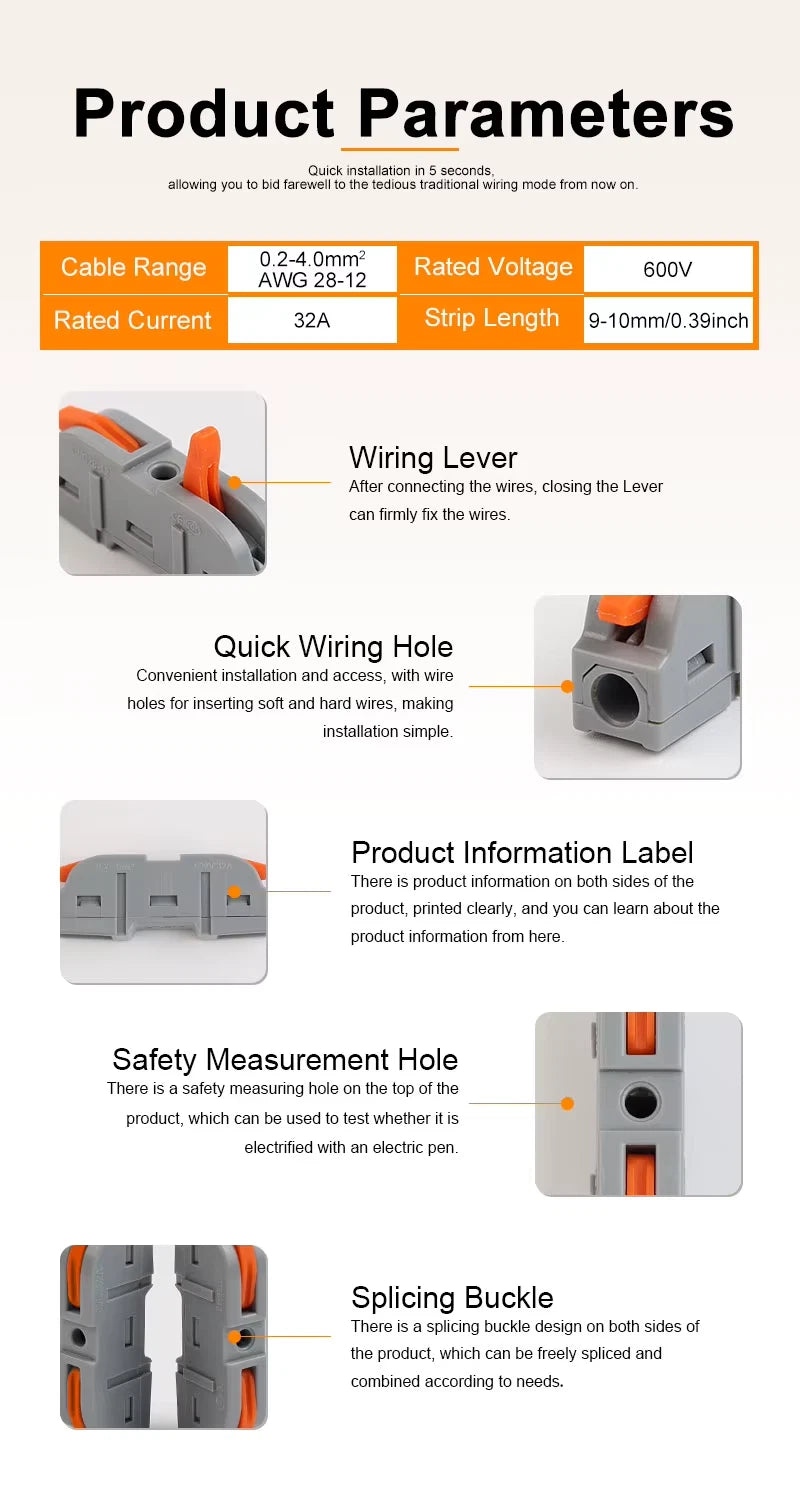 4 x Stück Hebel-Drahtverbinder, 1 bis 1 zusammenbaubare Inline-Drahtverbinder