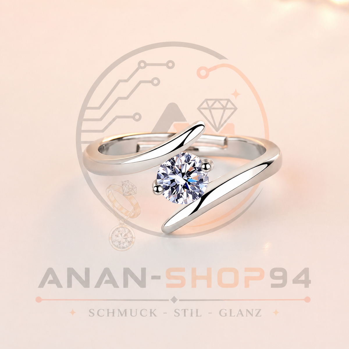 Ring aus 925er-Sterlingsilber, schlicht, großzügiger Zirkon Größe 19,7 mm Ø