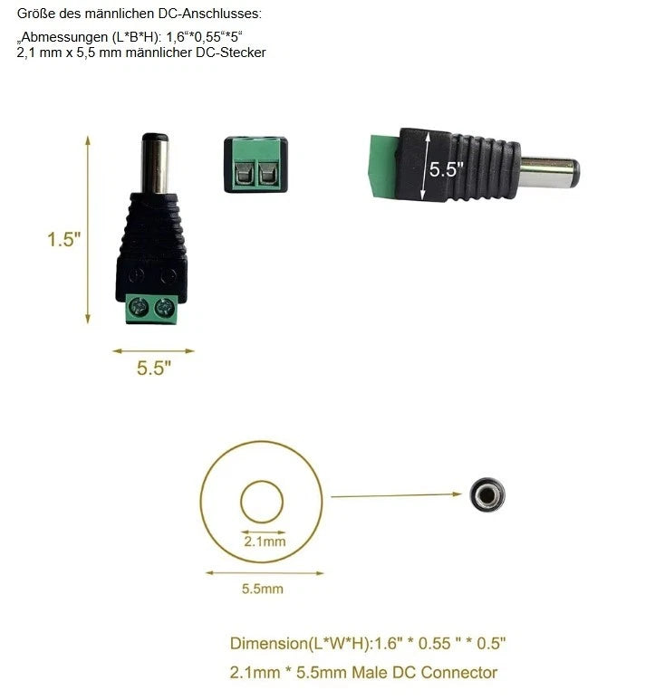 Anschlüsse 5,5x2,1mm Power Stecker Adapter Buchsen