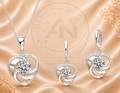 Gestempeltes Halsketten-Ohrring-Set aus 925er-Sterlingsilber Liebesherzform