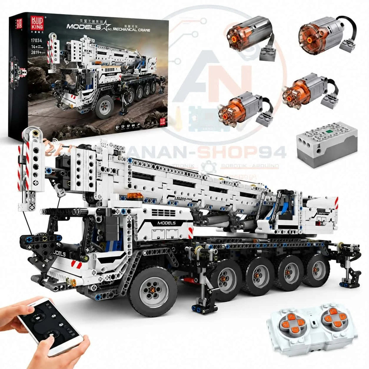 Mould King 17034 Kranwagen 2819+ Teile Fernsteuerung + Geschenk 27014 Rennwagen
