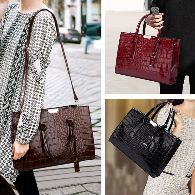 Luxus Vintage Frauen Krokodil Muster Handtasche Große Kapazität Business Tasche