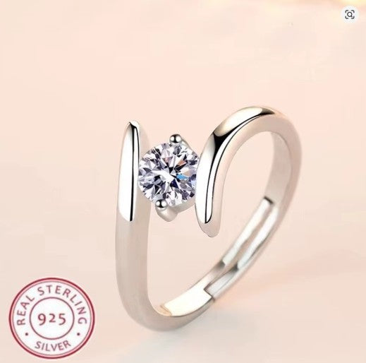 Ring aus 925er-Sterlingsilber, schlicht, großzügiger Zirkon Größe 19,7 mm Ø