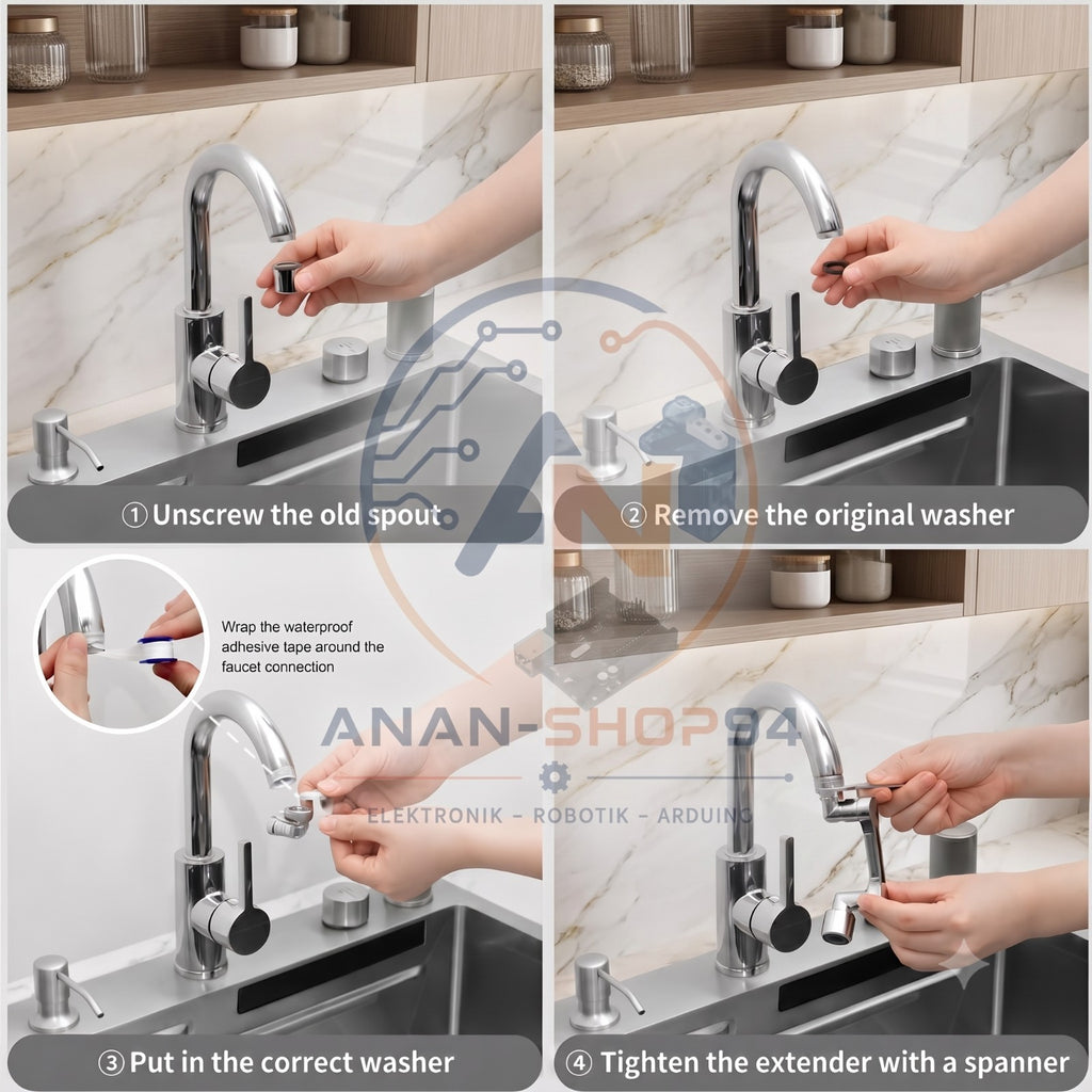 Universal Rotation Wasserhahn Kunstoff Dual Modus Roboter Arm Verlängerung