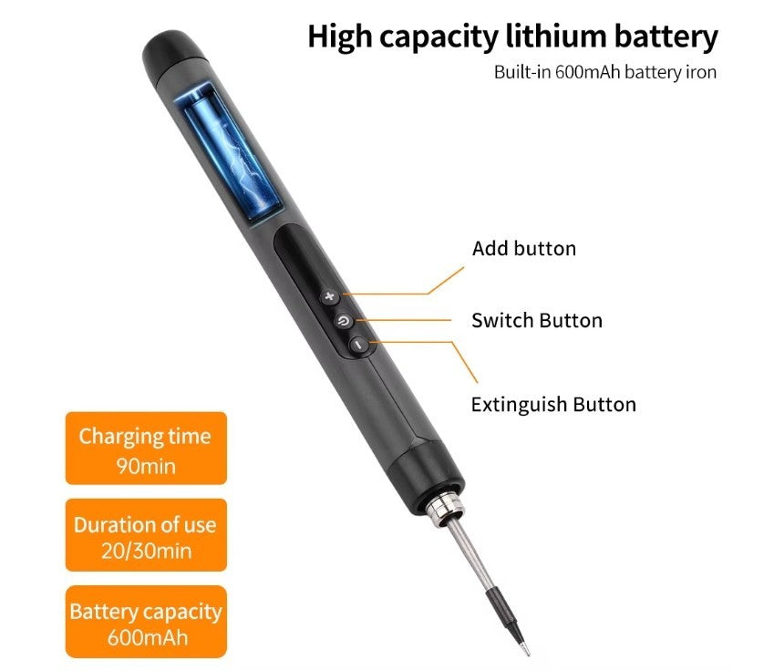 USB-Typ C Lötkolben-Set 60W, tragbar, 600 mAh Akku, einstellbare Temperatur